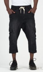Sarouel Pantacourt Cargo jean Stretch Noir Qaba'il – Image 2