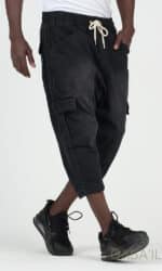 Sarouel Pantacourt Cargo jean Stretch Noir Qaba'il – Image 4