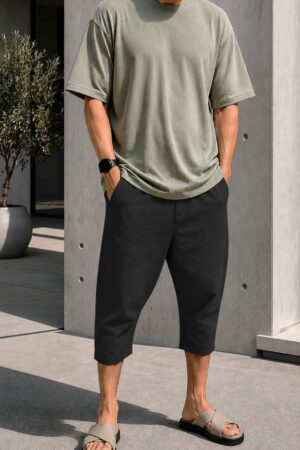 Pantacourt Drop Noir Homme Qaba'il – Coton Stretch Confort