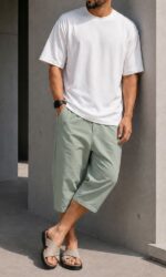 Pantacourt Drop Vert Sauge Homme Qaba'il – Coton Stretch Confort
