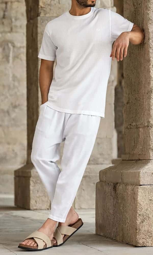 tshirt blanc (2) (1) t-shirt waffle ecru qaba'il – Image 1