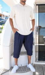Sarouel Pantacourt Classik Tencel Bleu Marine Homme Qaba'il – Image 2