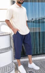 Sarouel Pantacourt Classik Tencel Bleu Marine Homme Qaba'il – Image 3
