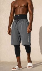 Short de bain gris foncé homme Qaba'il avec legging intégré et coupe mastour