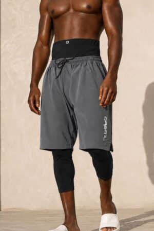 Short de bain gris foncé homme Qaba'il avec legging intégré et coupe mastour