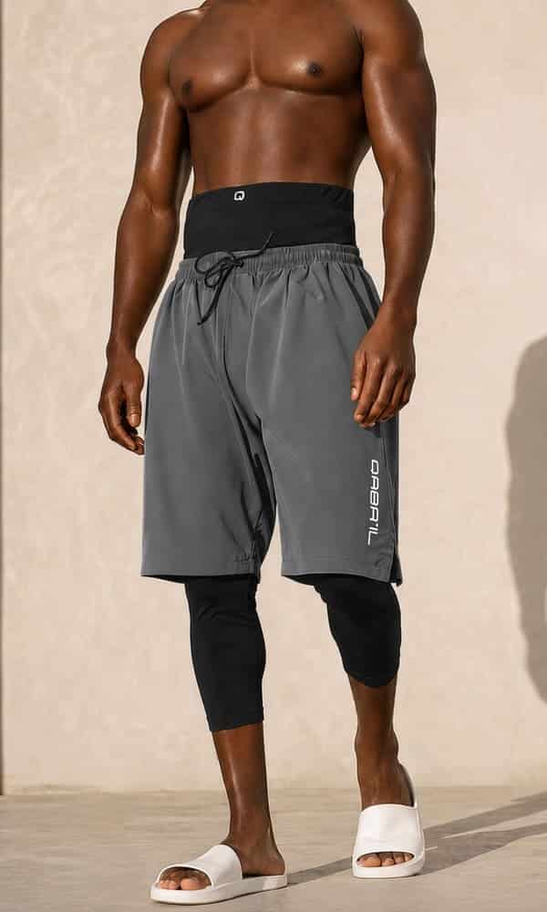 Short de bain gris foncé homme Qaba'il avec legging intégré et coupe mastour